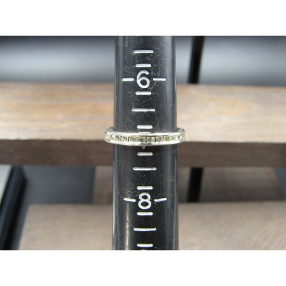 Size 7 Sterling Silver Worn Rustic Crystal Channel Band Ring Vintage Statement - Picture 5 of 7